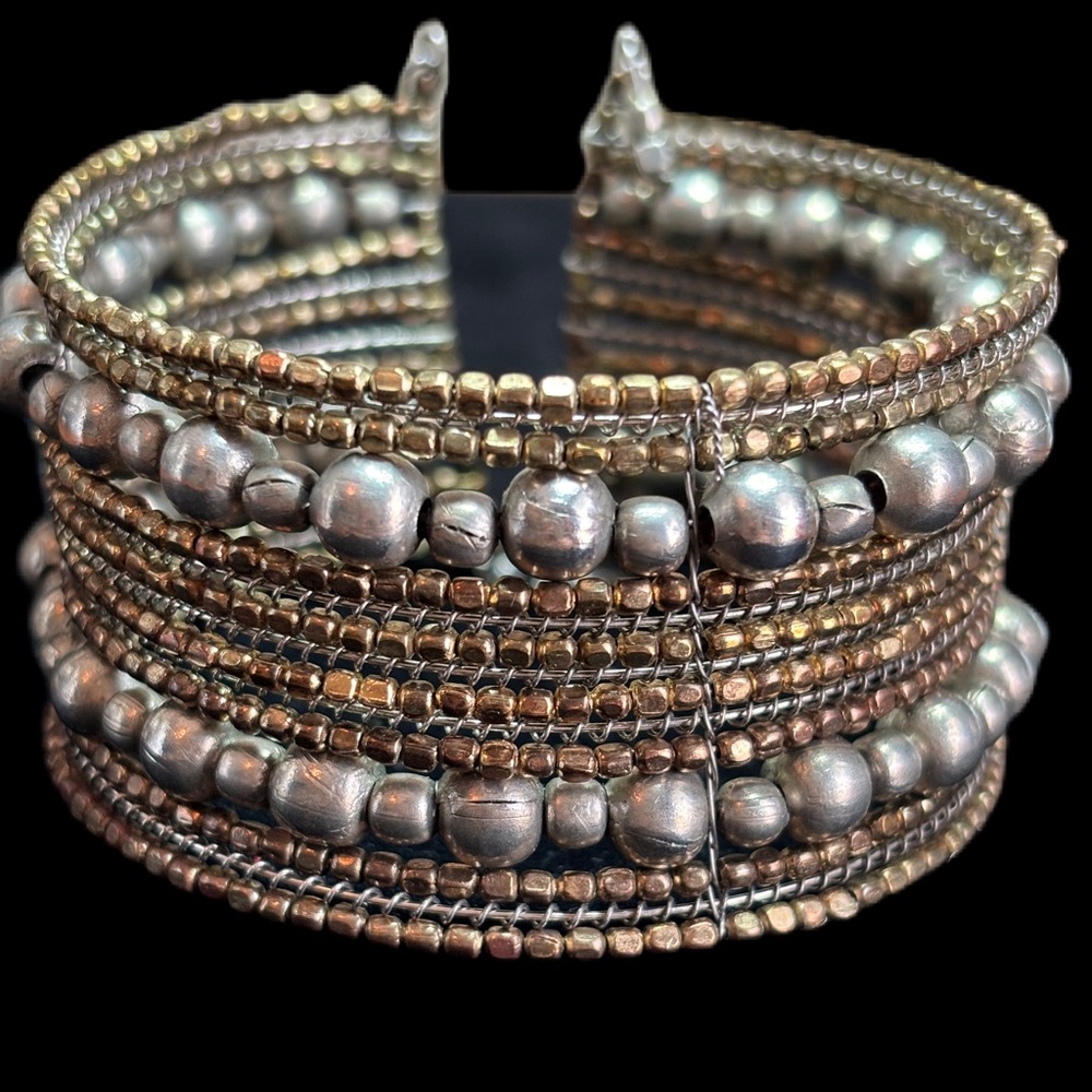 Vintage Gold & Silver Beads Cuff Bracelet